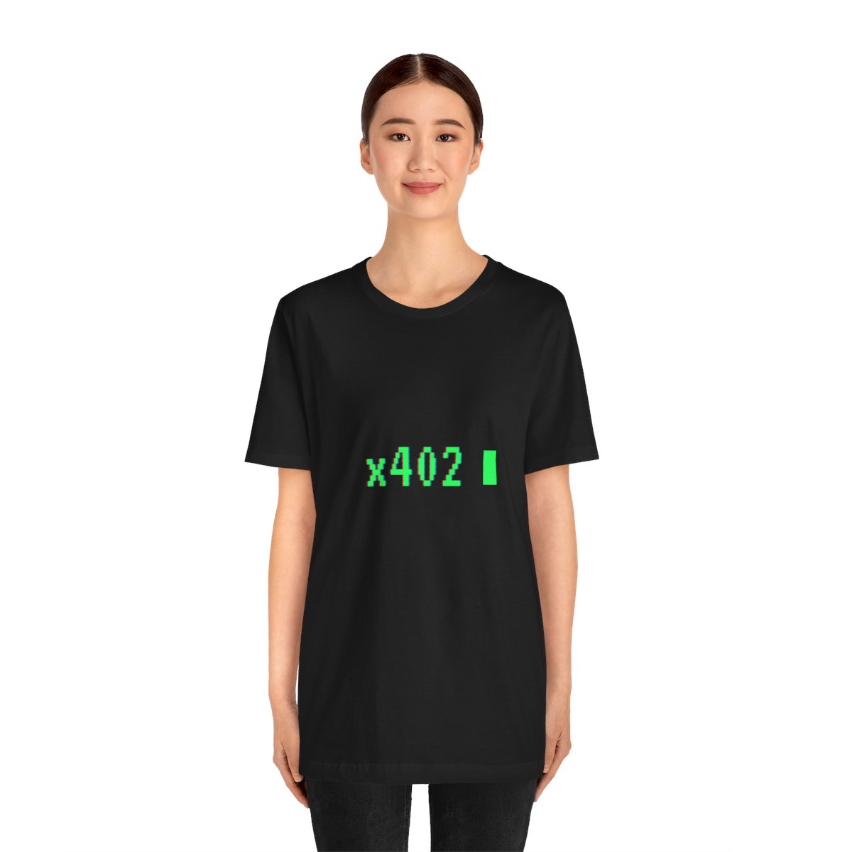 x402 Retro Terminal T-Shirt, CRT Pixel Coding Tee, Vintage Computer Geek Gift, Programmer Shirt, 80s Hacker Aesthetic, Unisex — on model, front