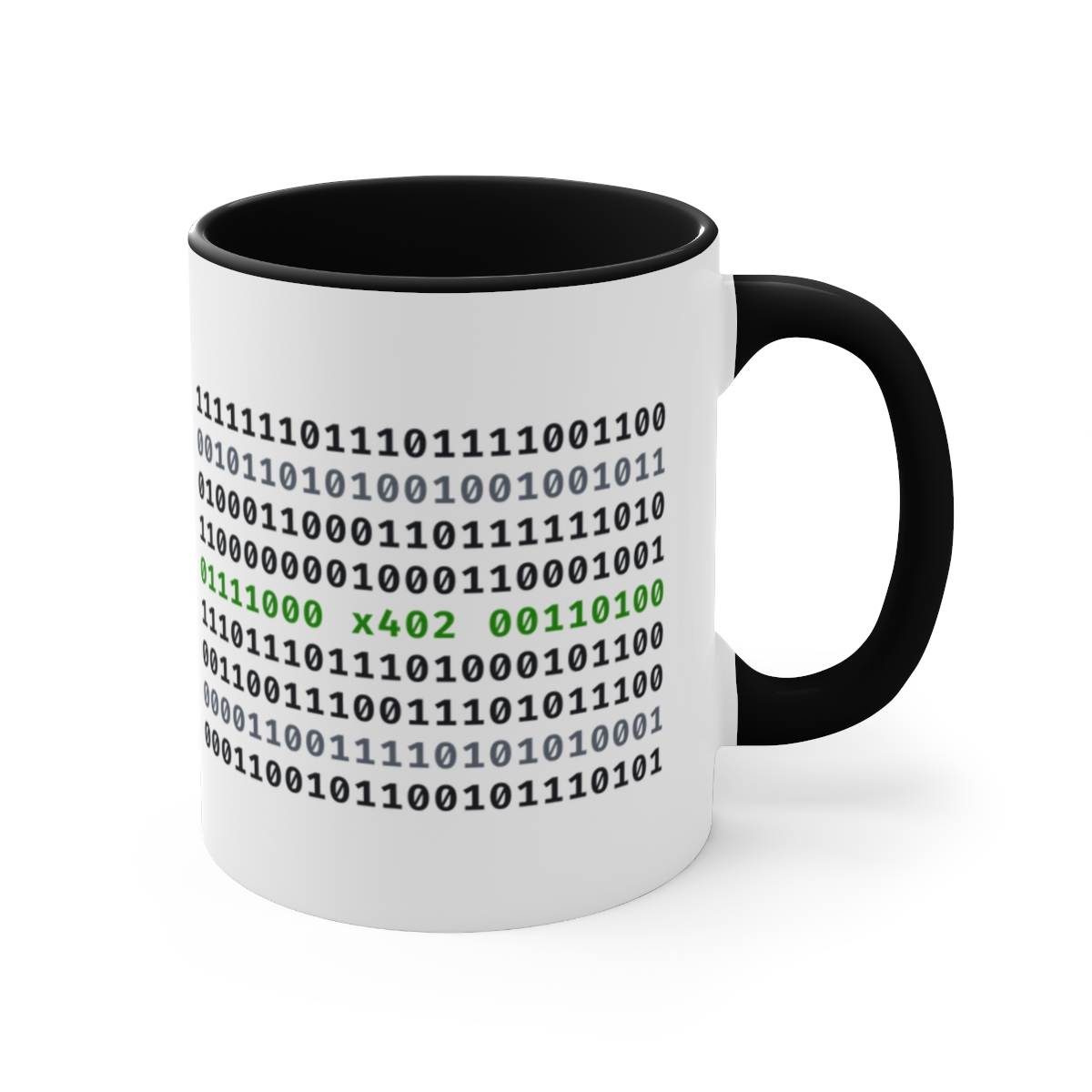 x402 Binary Code Mug, ASCII Binary Full Wrap Coffee Cup, Programmer Gift, Slashed Zero, 11oz