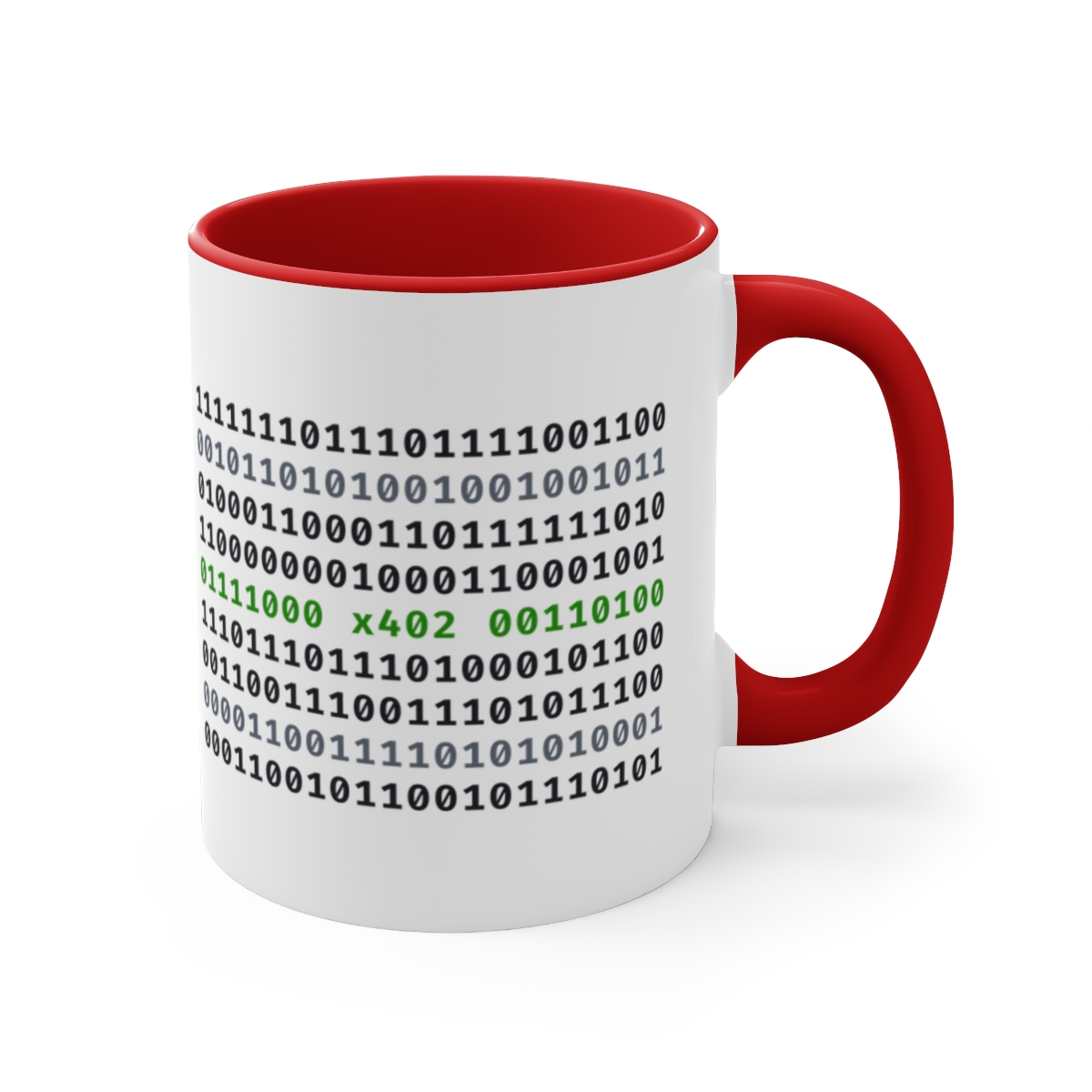 x402 Binary Code Mug, ASCII Binary Full Wrap Coffee Cup, Programmer Gift, Slashed Zero, 11oz