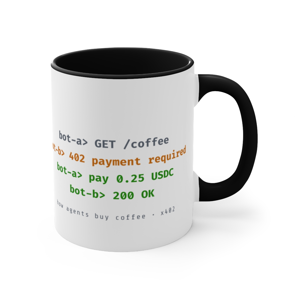How Agents Buy Coffee Mug - GET Coffee 402 to 200 OK, x402 Robot Terminal Mug, Developer Gift, 11oz