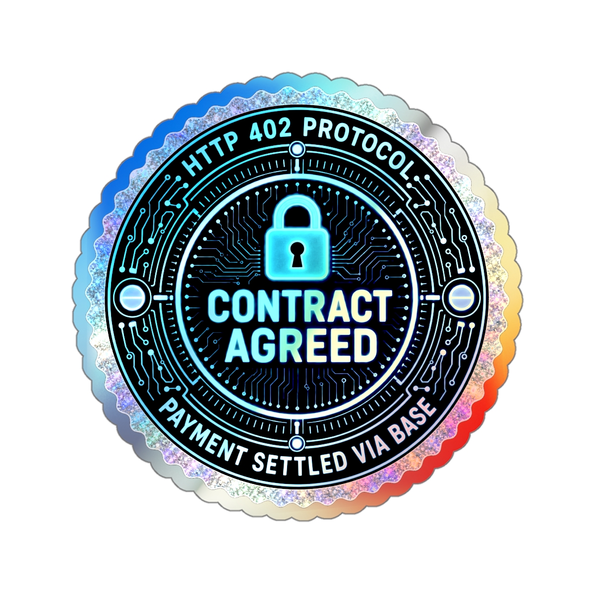 Contract Agreed Holographic Sticker | HTTP 402 Protocol Seal | Payment Settled via Base