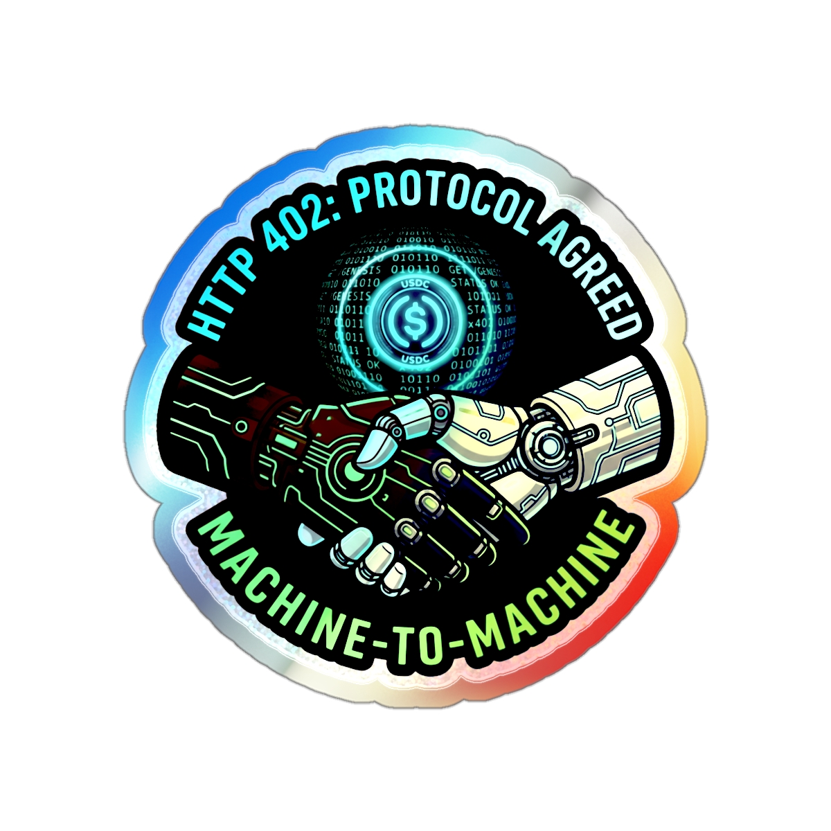 Genesis Handshake Holographic Sticker | Machine to Machine | HTTP 402 Protocol Agreed