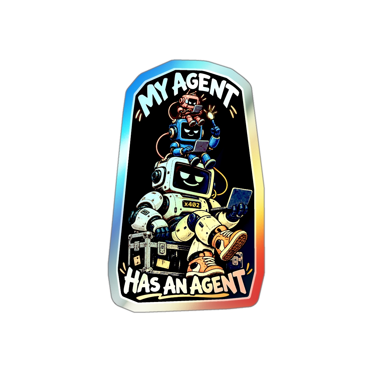 My Agent Has an Agent Holographic Sticker | Illustrated AI Robot Laptop Decal | Developer Gift