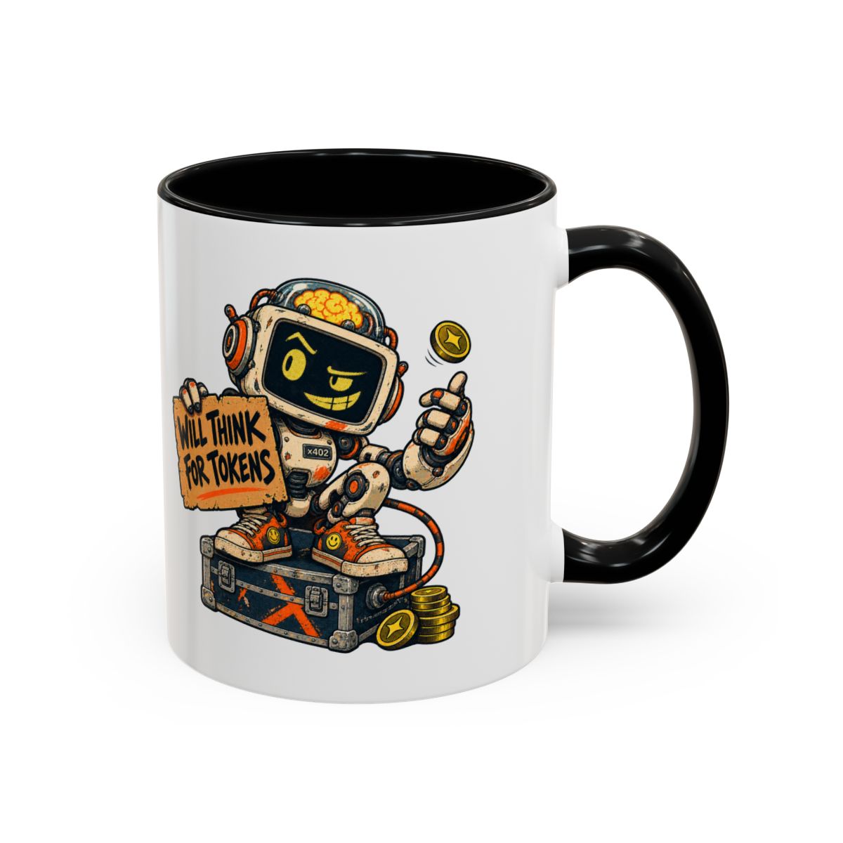 Will Think for Tokens | Illustrated Accent Mug 11oz | US Production